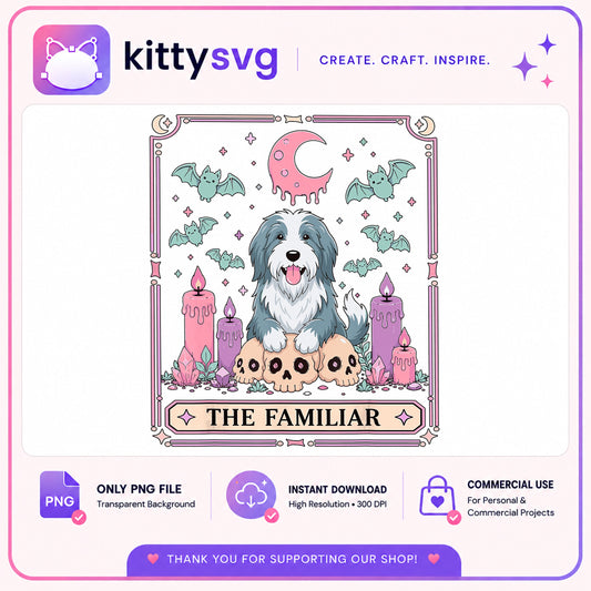 The Familiar Tarot Card Dog PNG, Halloween Dog PNG, Witchy PNG
