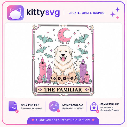 The Familiar Tarot Card Dog PNG, Halloween Witchy PNG, Spooky Dog PNG