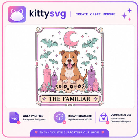 The Familiar Tarot Card Dog PNG, Pitbull Halloween PNG, Witch PNG