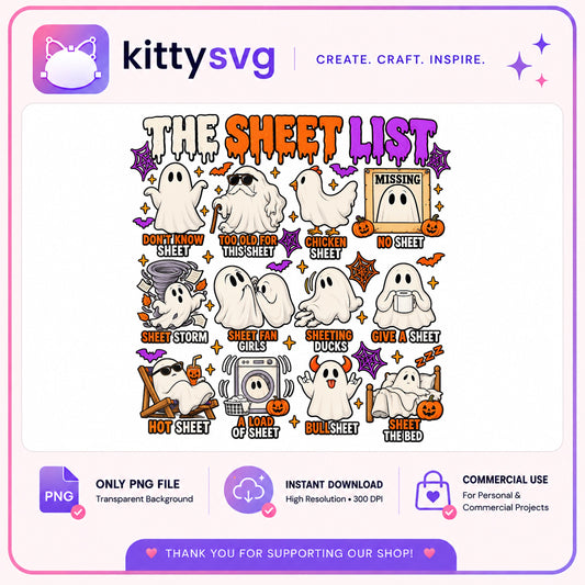 The Sheet List Halloween Ghost PNG, Funny Ghost PNG, Halloween PNG