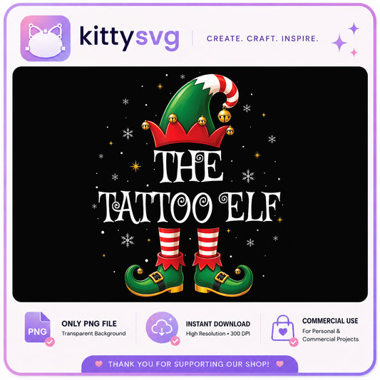 The Tattoo Elf PNG, Christmas Elf Family Matching PNG, Holiday PNG