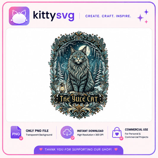 The Yule Cat PNG, Christmas Cat Clipart, Winter Cat PNG