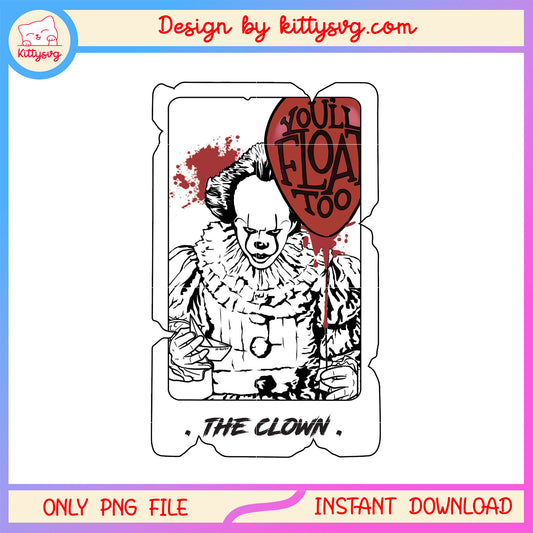 The clown pennywise tarot card design png, happy halloween png