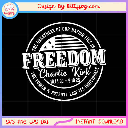 The greatness of our nation lies in freedom svg, charlie kirk svg