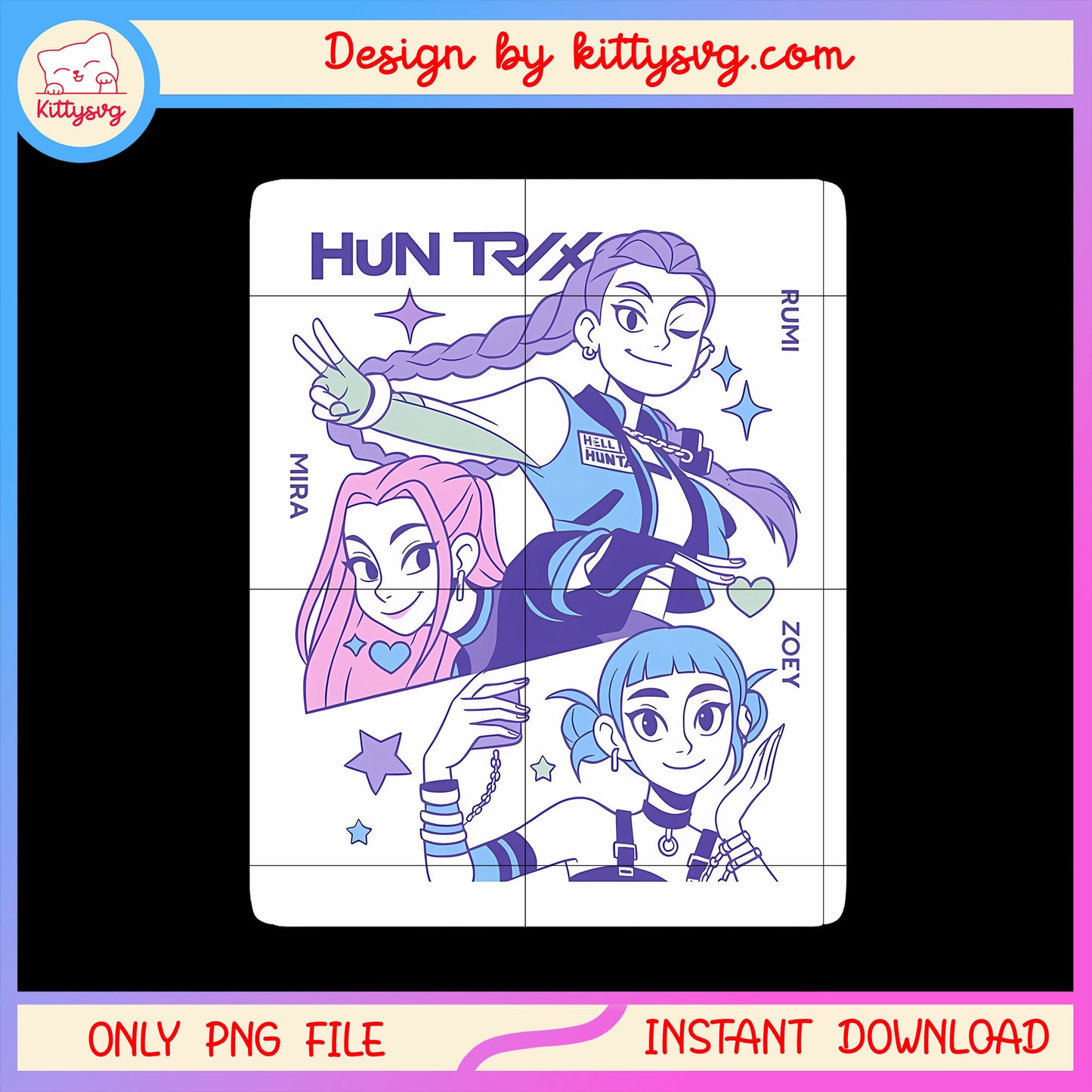 The huntrix kpop hunters members png, k-pop demon hunter png