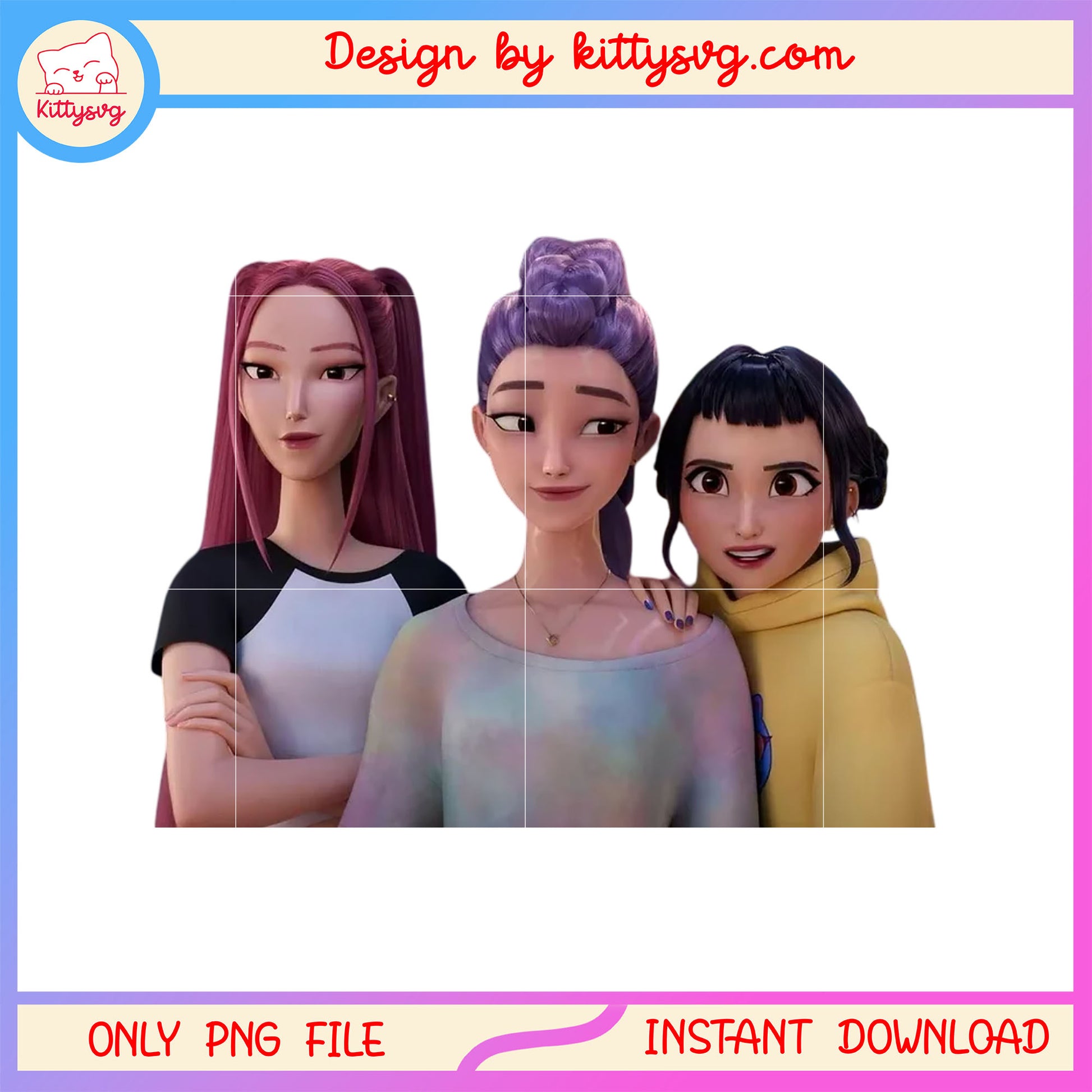The huntrix members design png, kpop girl bands png