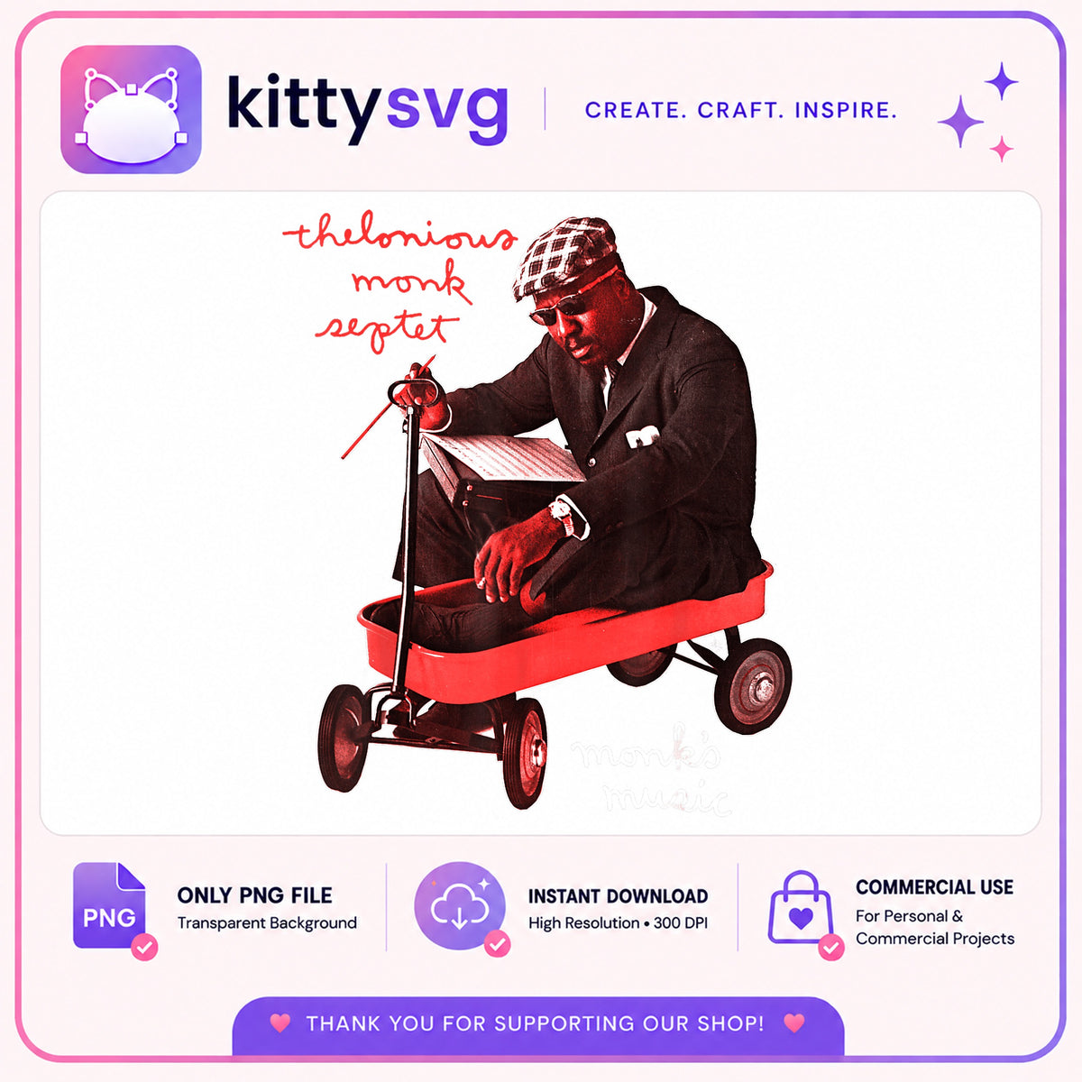 Thelonious Monk Septet PNG, Jazz Music Clipart, Retro PNG