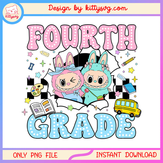 The monsters labubu fourth grade design png, back to school sign png