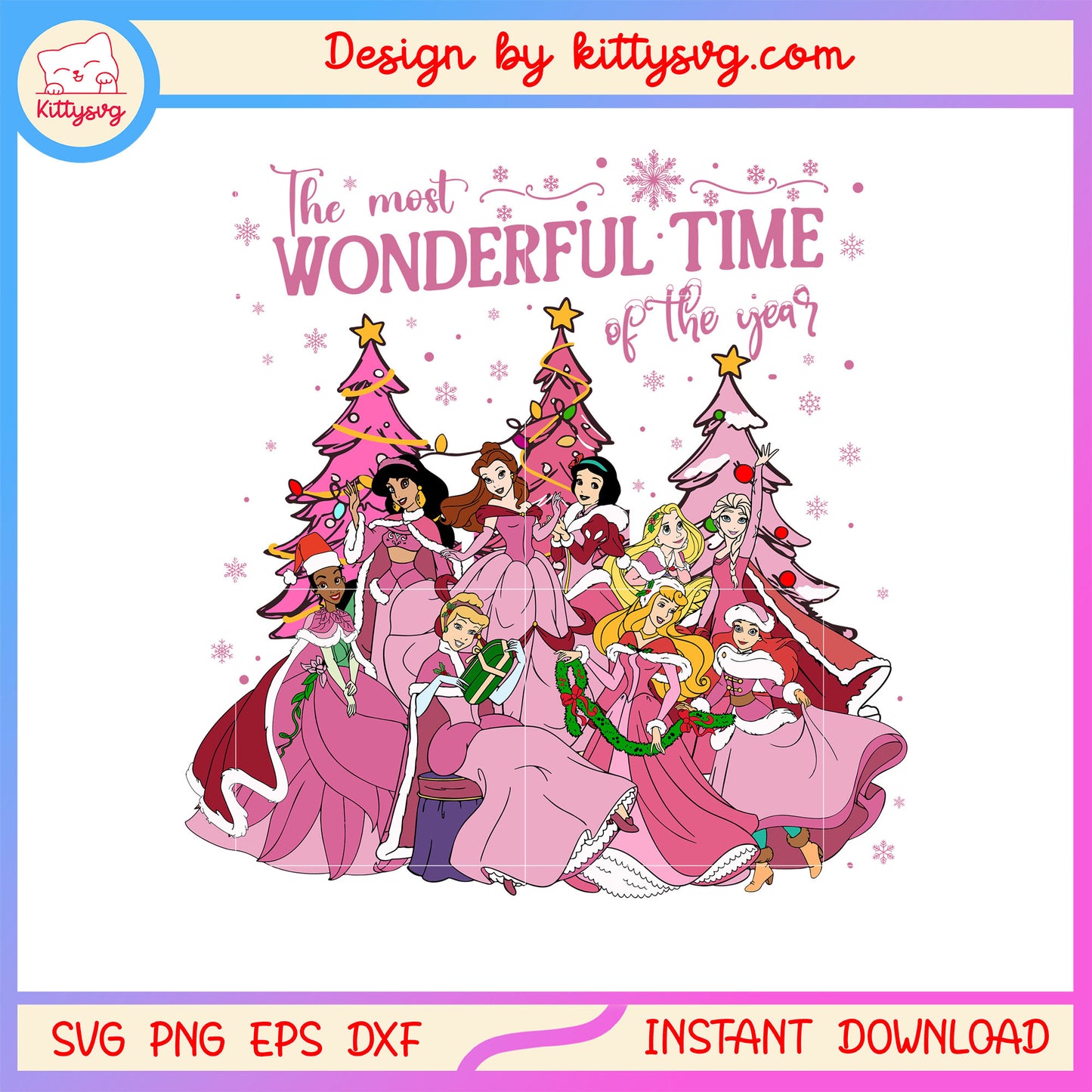 The most wonderful time of the year princess svg, pink christmas svg