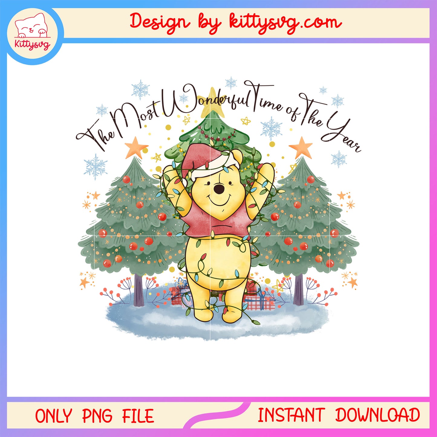 The most wonderful time pooh christmas light png, pooh disney png