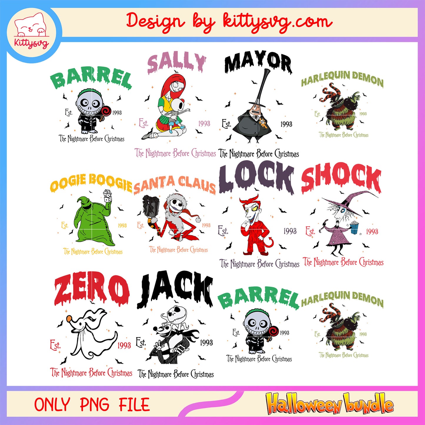 The nightmare before christmas chibi bundle png, jack skellington halloween​ png
