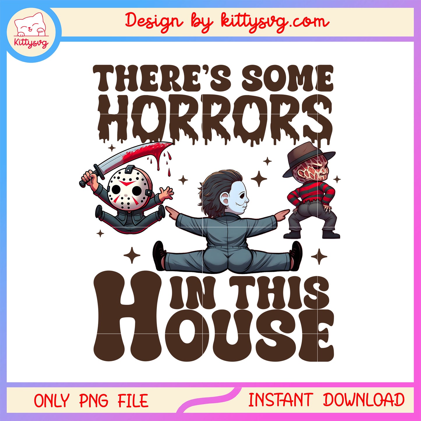 There's some horrors in this house halloween design png, horror chibi png