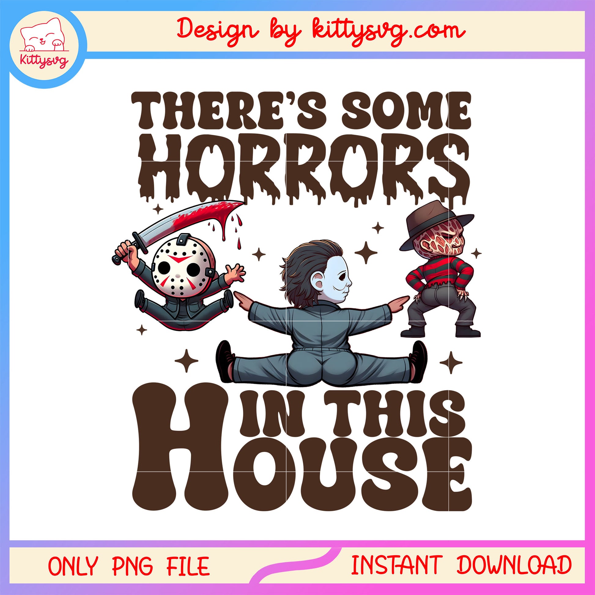 There's some horrors in this house halloween design png, horror chibi png