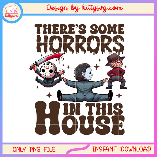 There's some horrors in this house halloween design png, horror chibi png