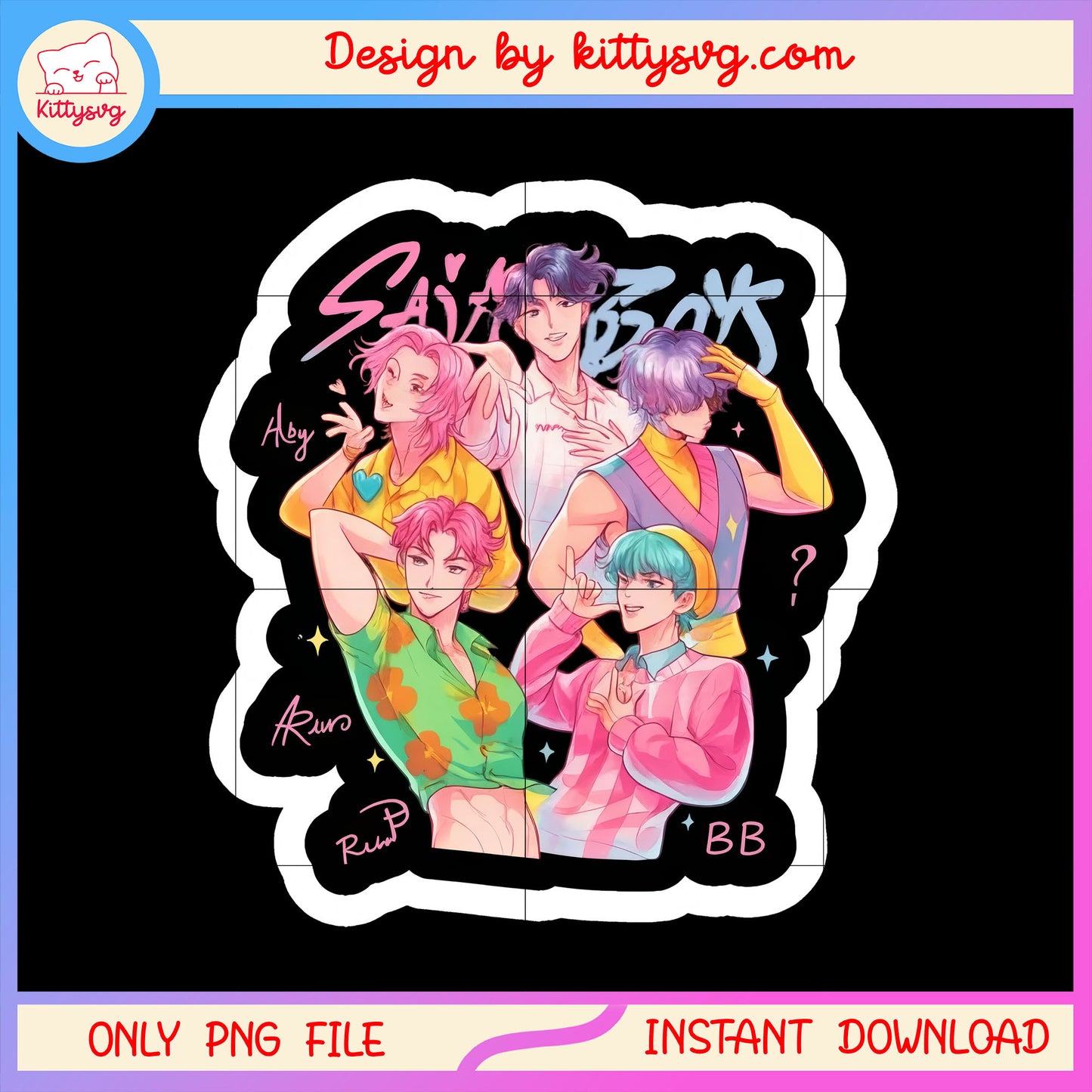 The saja boys band members sticker png, kpop demon hunter png