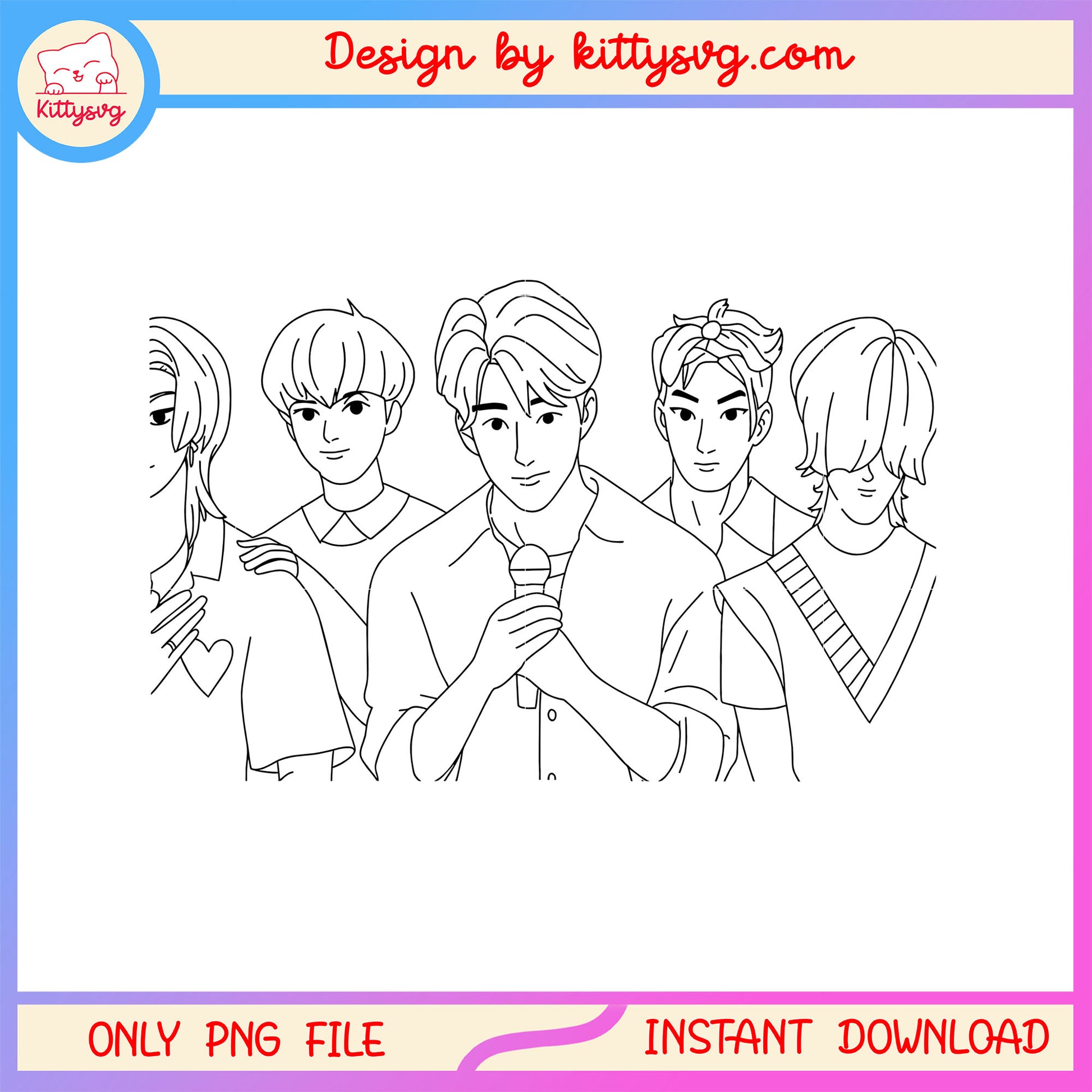 The saja boys band singing outline png, kpop demon hunterspng