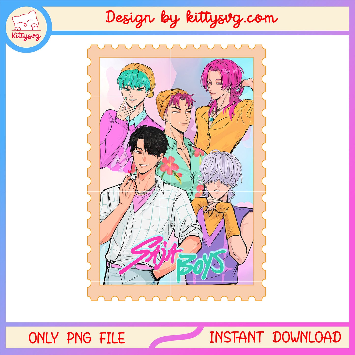 The saja boys stamp design png, the saja boys kpop band png