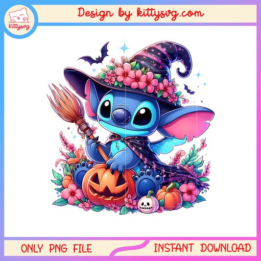 The stitch character on halloween png, stitch witch png