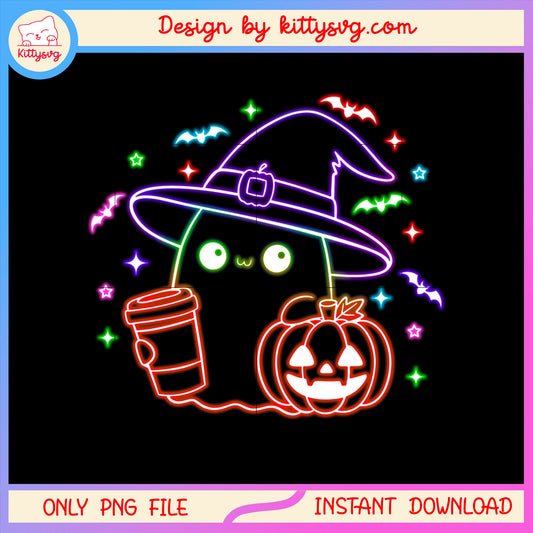The witch sheet ghost pumpkin halloween neon png, halloween ghost png