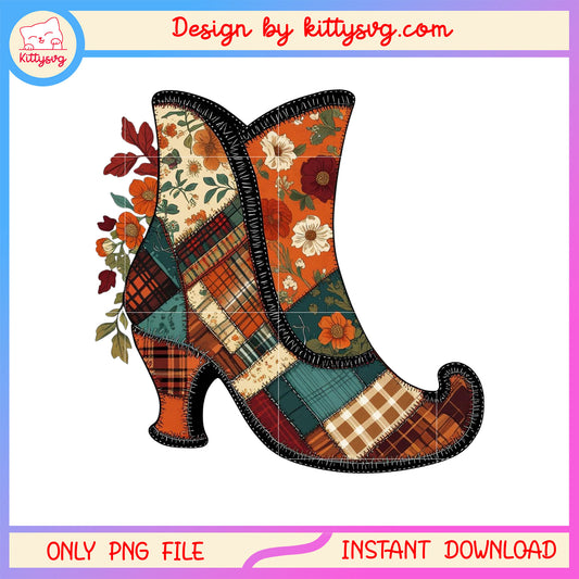 The witch shoe vintage floral design png, witch shoe png