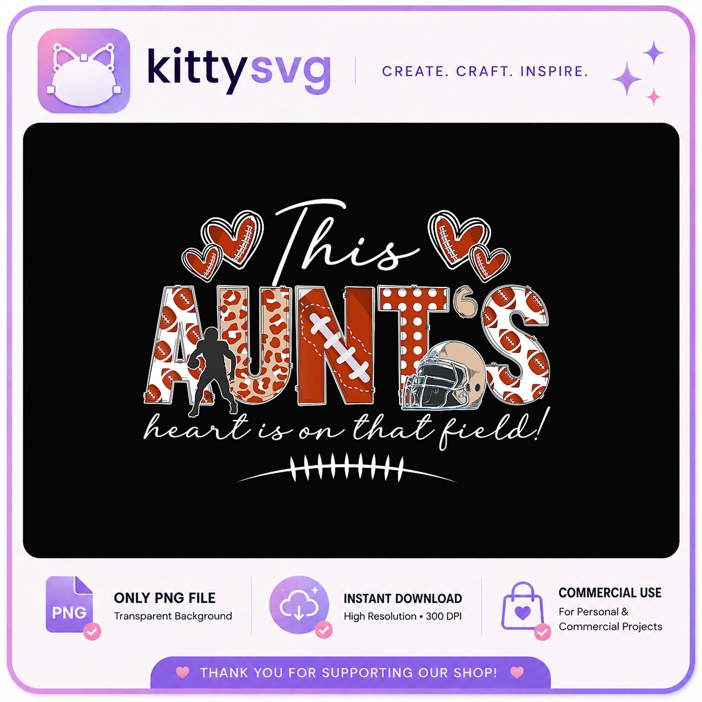 This Aunts Heart Is On That Field PNG, Football Aunt PNG, Football Season PNG