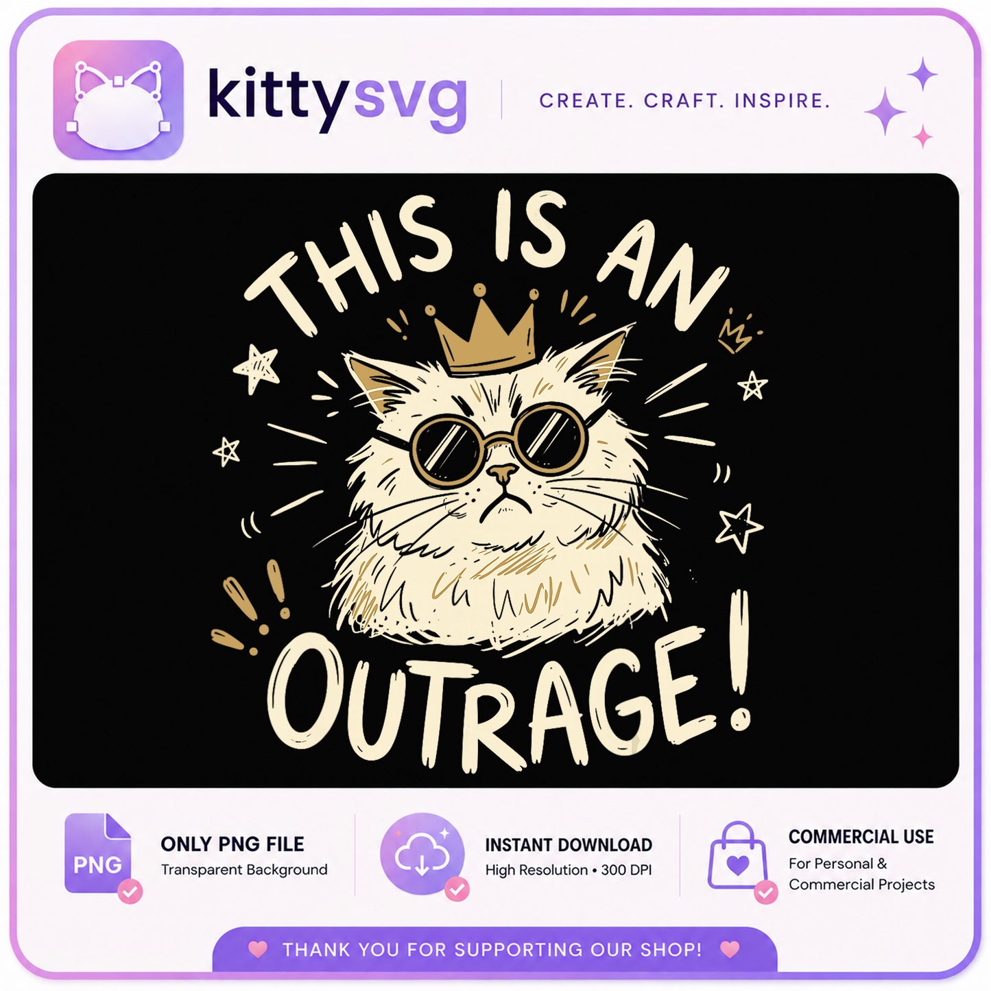 This Is An Outrage Funny Cat PNG, Grumpy Cat PNG, Cat Lover PNG