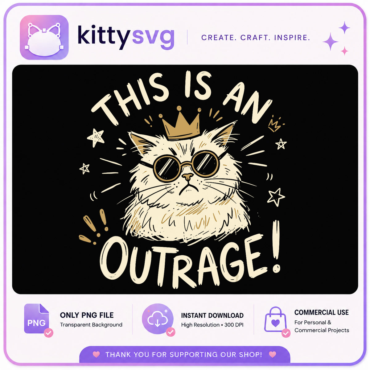 This Is An Outrage Funny Cat PNG, Grumpy Cat PNG, Cat Lover PNG