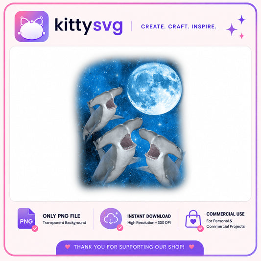 Three Sharks Flying Moon Galaxy PNG, Shark Clipart PNG, Ocean PNG