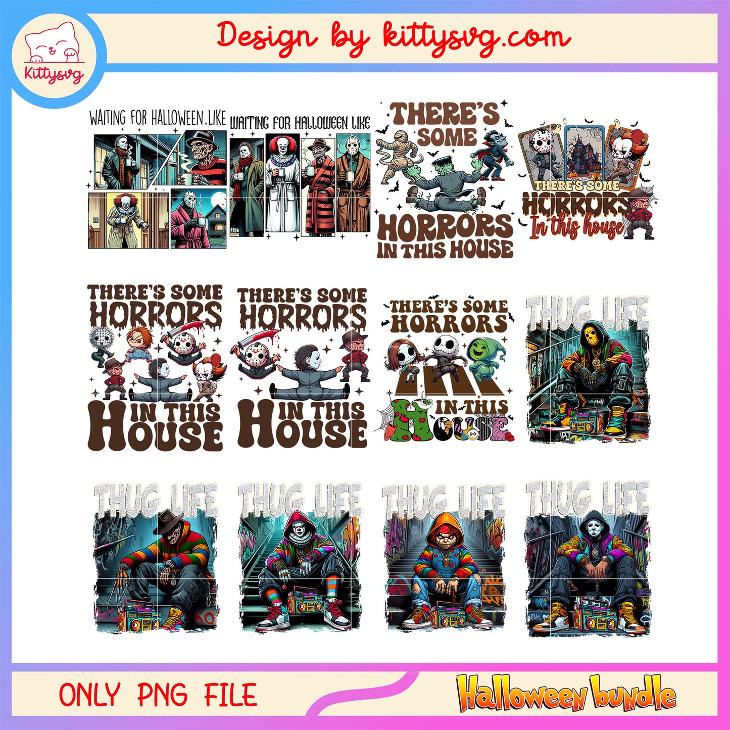 Thug life horror halloween bundle png, thug life png, halloween png