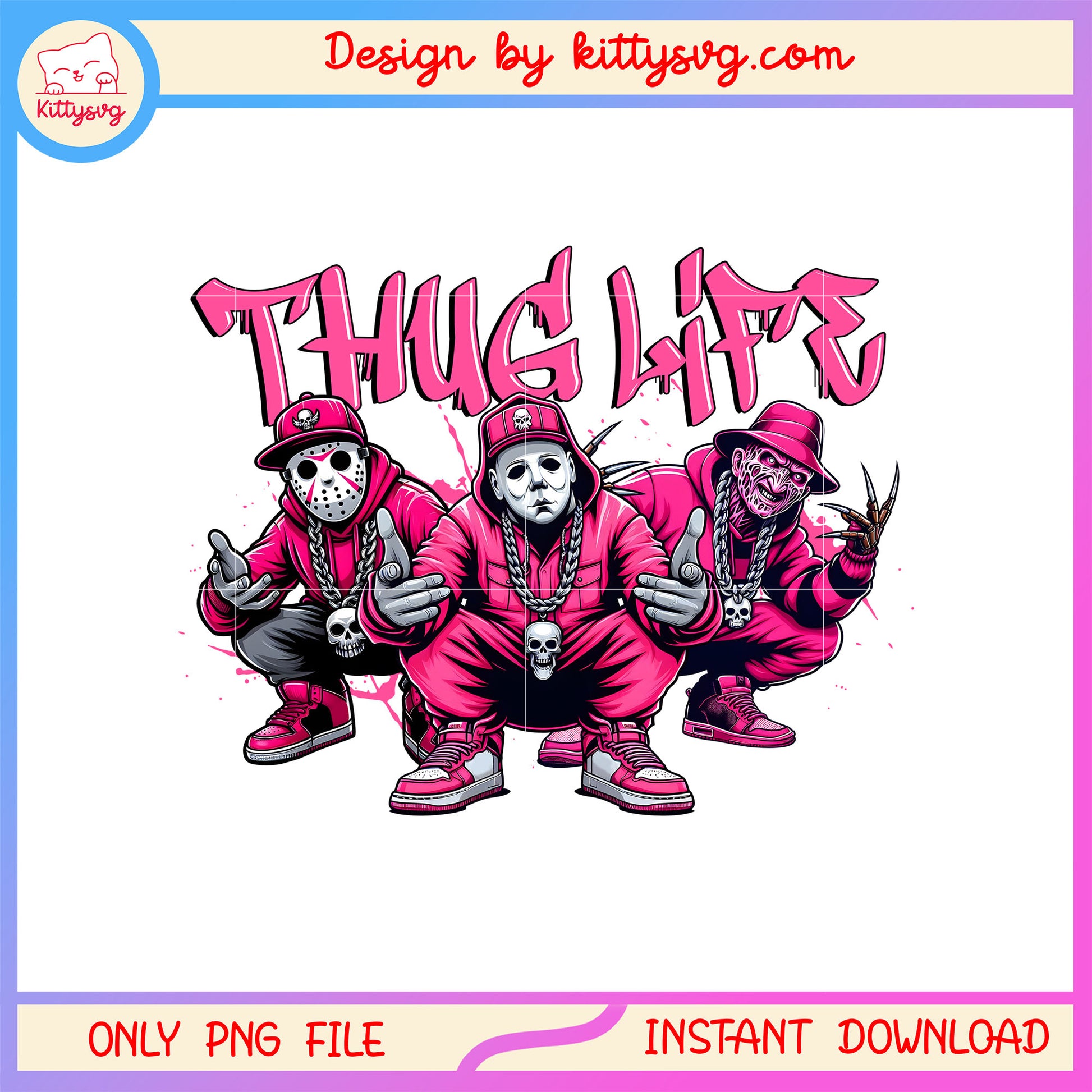Thug life pink halloween horror character png, spooky characters png