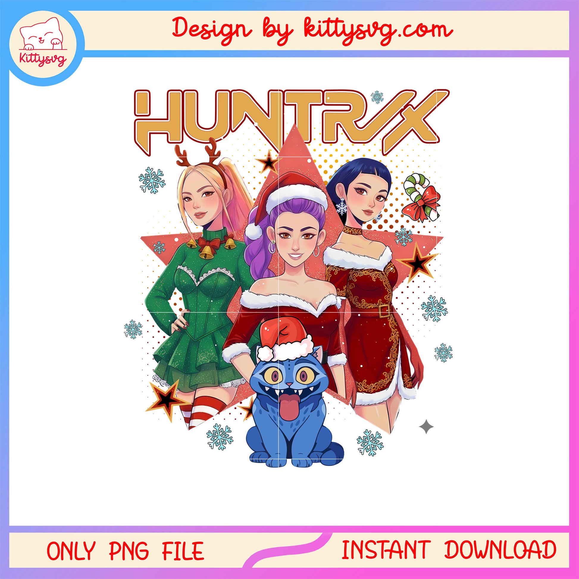 Tiger huntrix members christmas holiday png, christmas decorations png