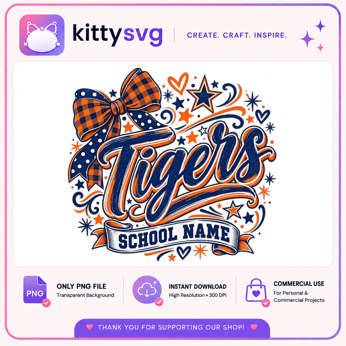 Tigers School Name PNG, School Spirit Shirt, Mascot Team PNG