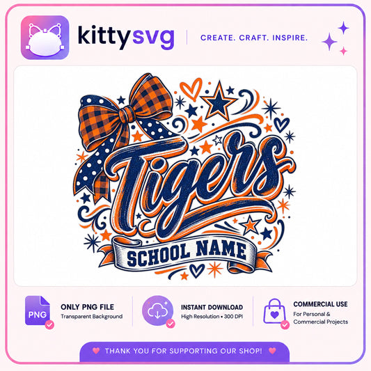 Tigers School Name PNG, School Spirit Shirt, Mascot Team PNG