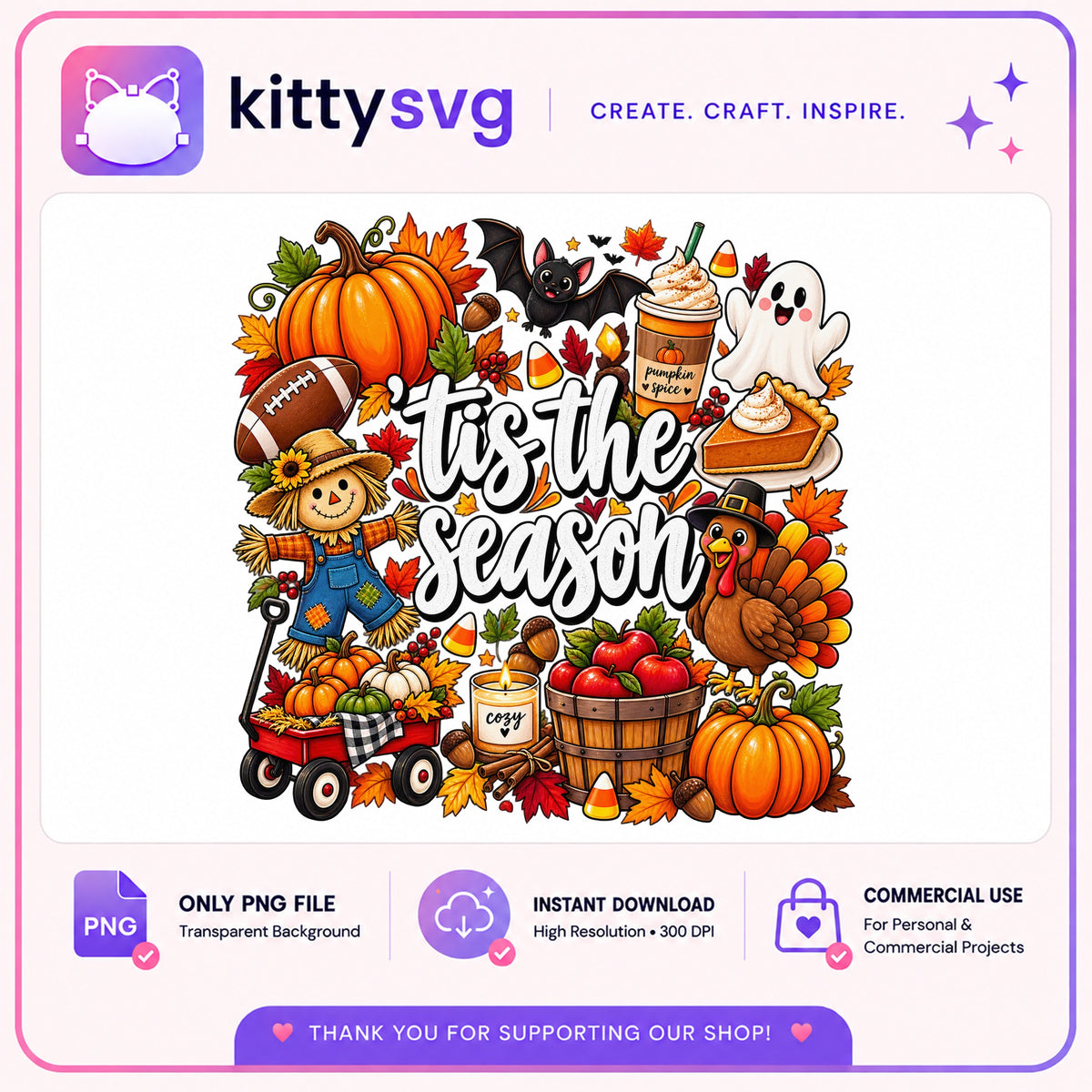Tis The Season Fall PNG, Thanksgiving Autumn PNG, Halloween PNG