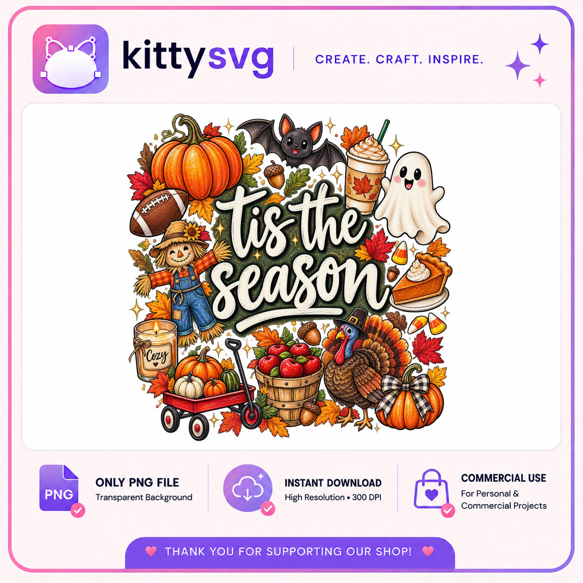 Tis The Season Fall PNG, Thanksgiving Halloween PNG, Autumn PNG