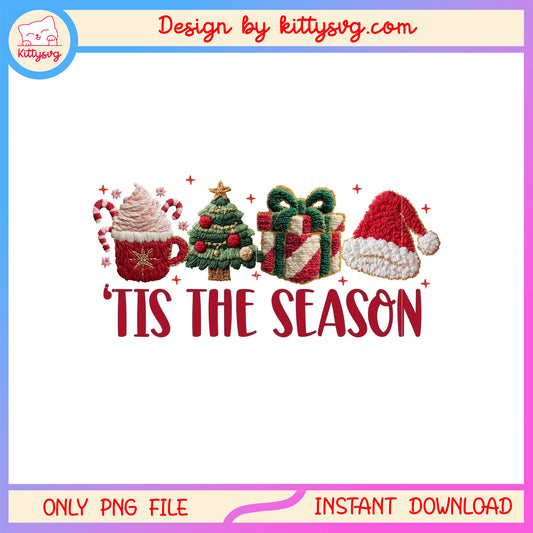 Tis the season christmas patchwork png, christmas ornaments png
