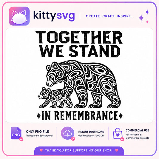 Together We Stand In Remembrance PNG, Bear Tribal PNG, Memorial PNG