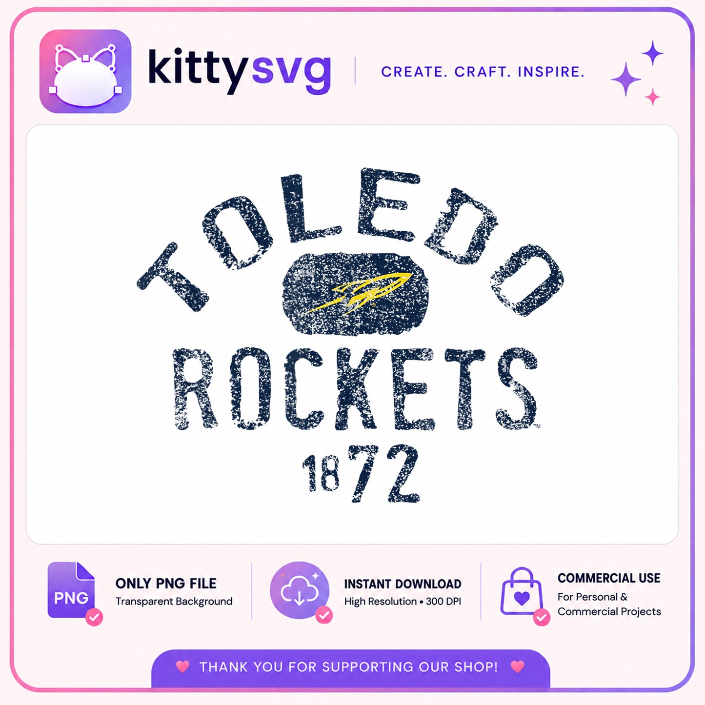 Toledo Rockets 1872 Vintage PNG, Distressed College PNG, Football Team PNG