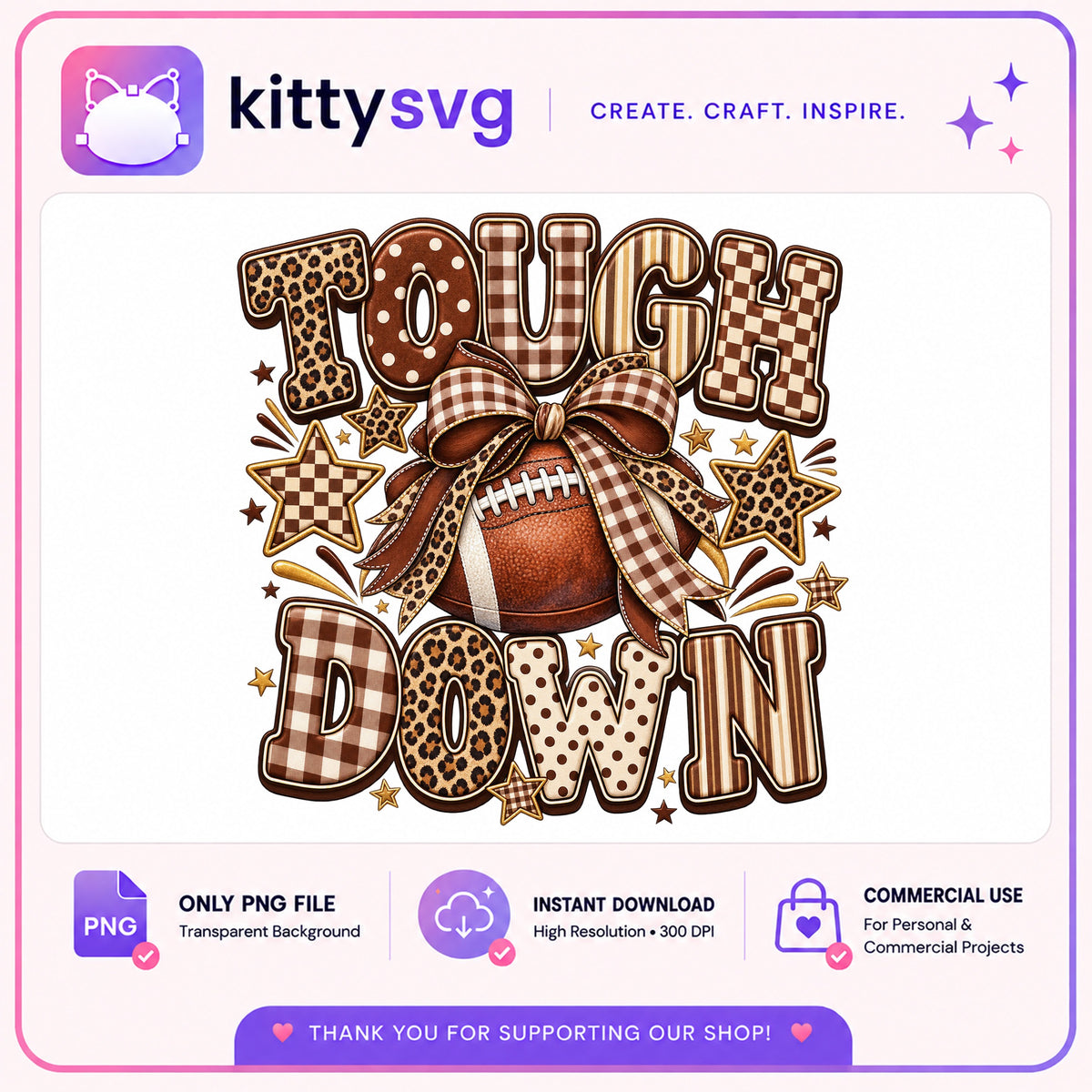 Touchdown Football PNG, Leopard Print Football Bow PNG, Game Day PNG