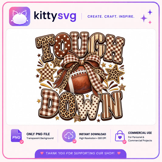 Touchdown Football PNG, Leopard Print Football Bow PNG, Game Day PNG