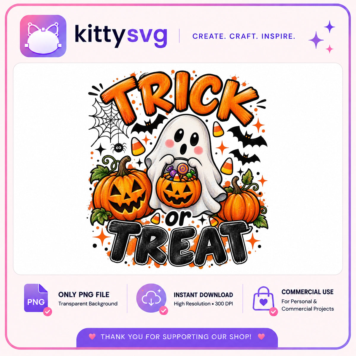 Trick Or Treat Ghost PNG, Halloween Pumpkin PNG, Spooky PNG