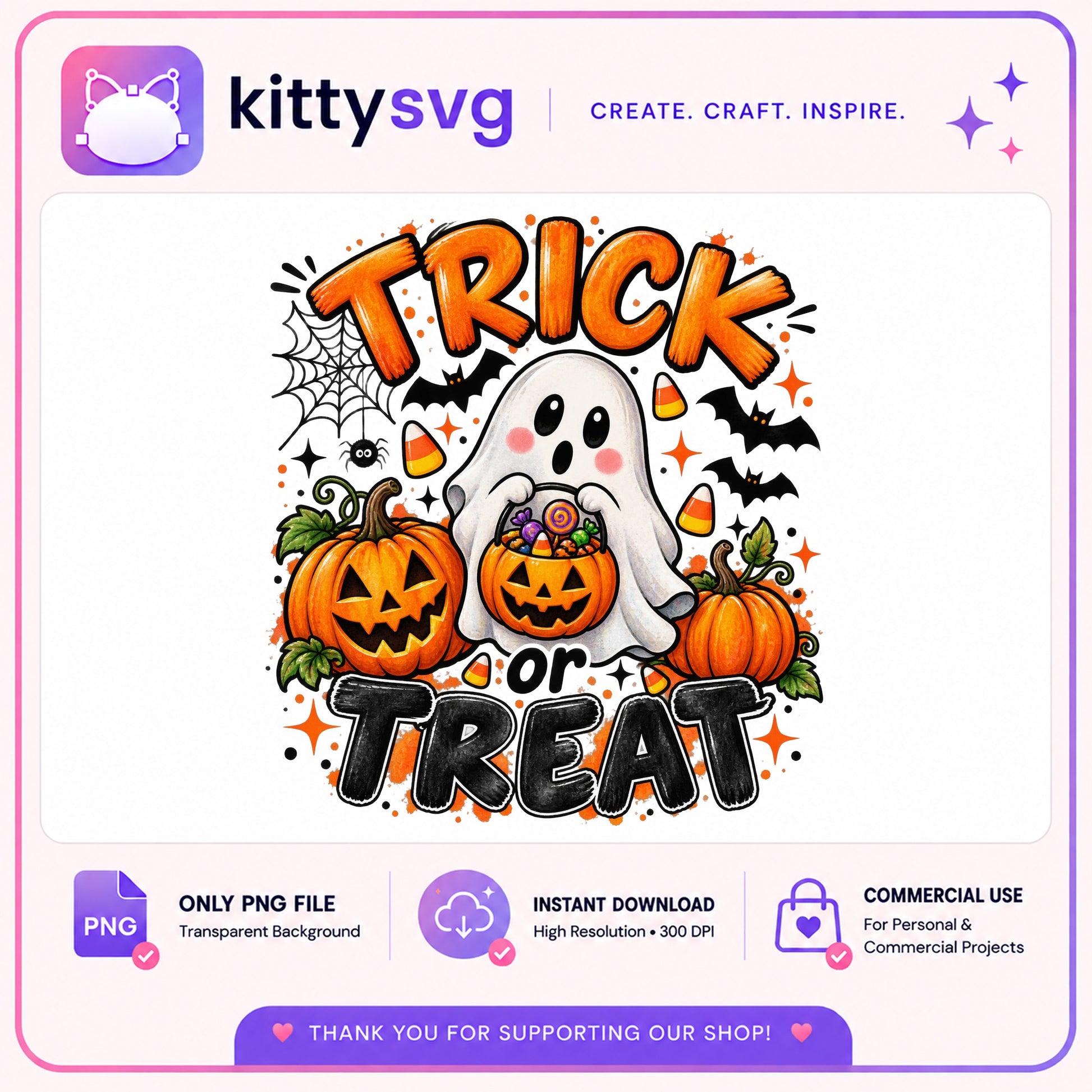 Trick Or Treat Ghost PNG, Halloween Pumpkin PNG, Spooky PNG