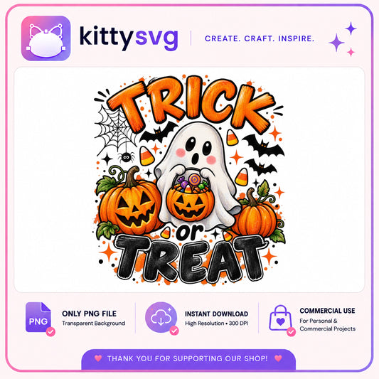 Trick Or Treat Ghost PNG, Halloween Pumpkin PNG, Spooky PNG