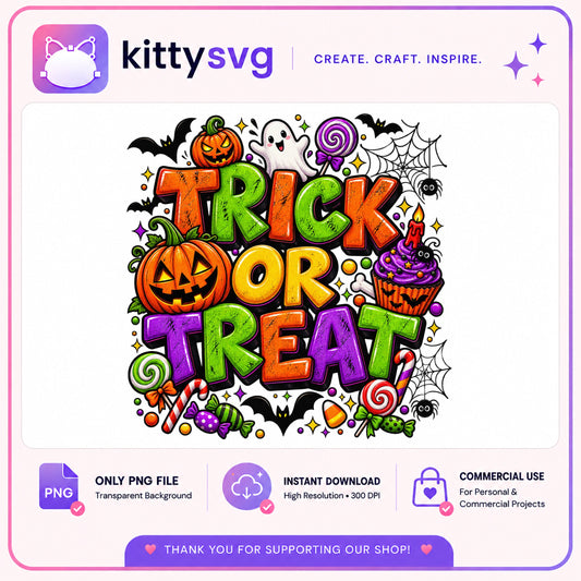 Trick Or Treat Halloween PNG, Pumpkin Ghost Bat PNG, Halloween PNG