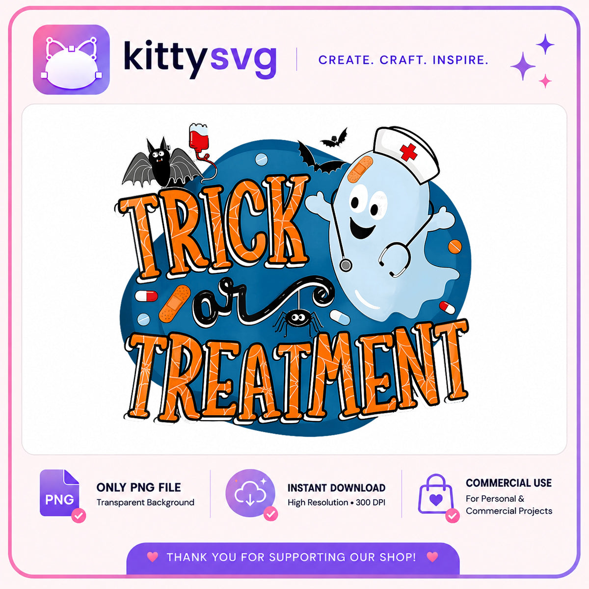 Trick Or Treatment Halloween Nurse Ghost PNG, Halloween PNG, Nurse PNG