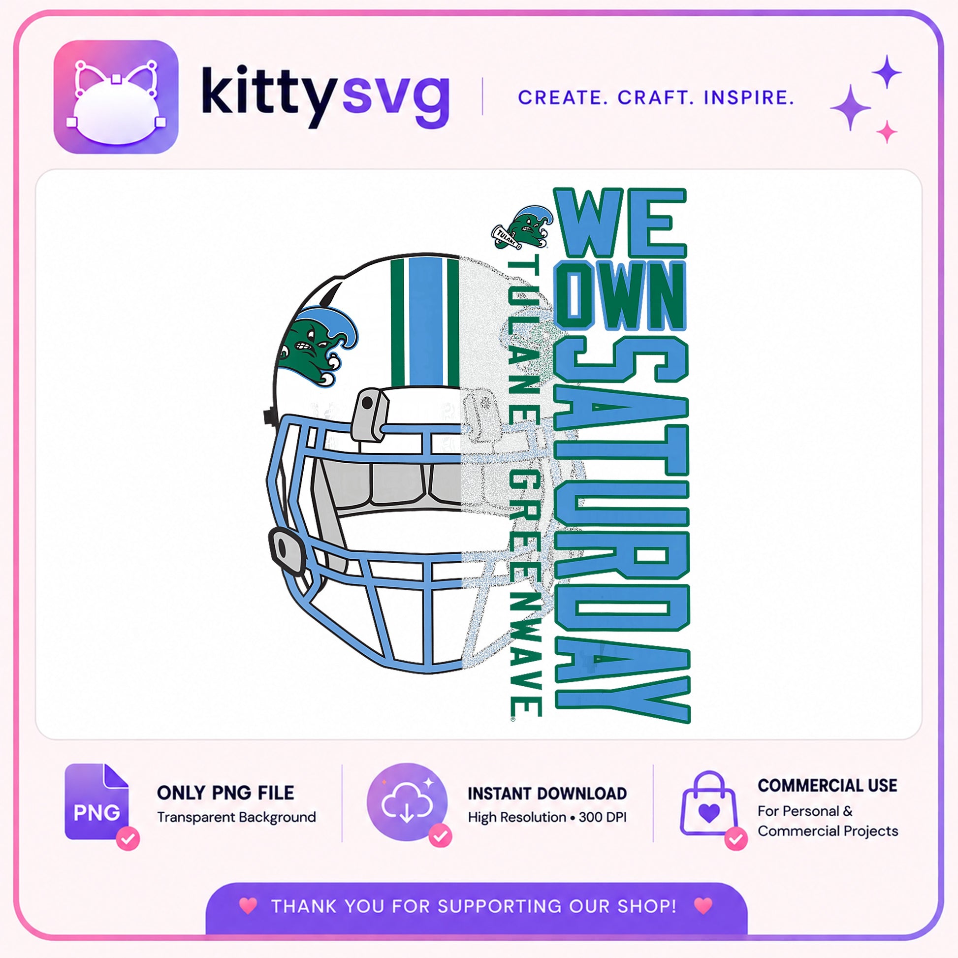 Tulane Green Wave Football Helmet PNG, College Football PNG