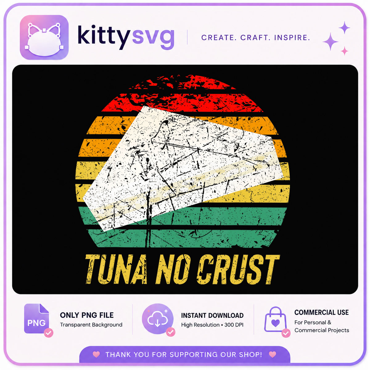 Tuna No Crust Retro Sunset PNG, Funny Sandwich PNG, Vintage PNG