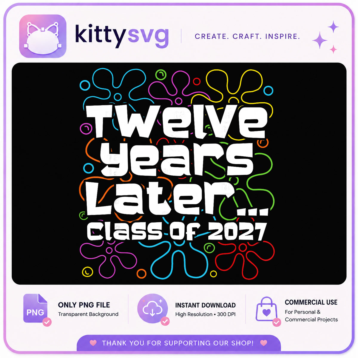 Twelve Years Later Class Of 2027 PNG, Senior 2027 PNG, Graduation PNG