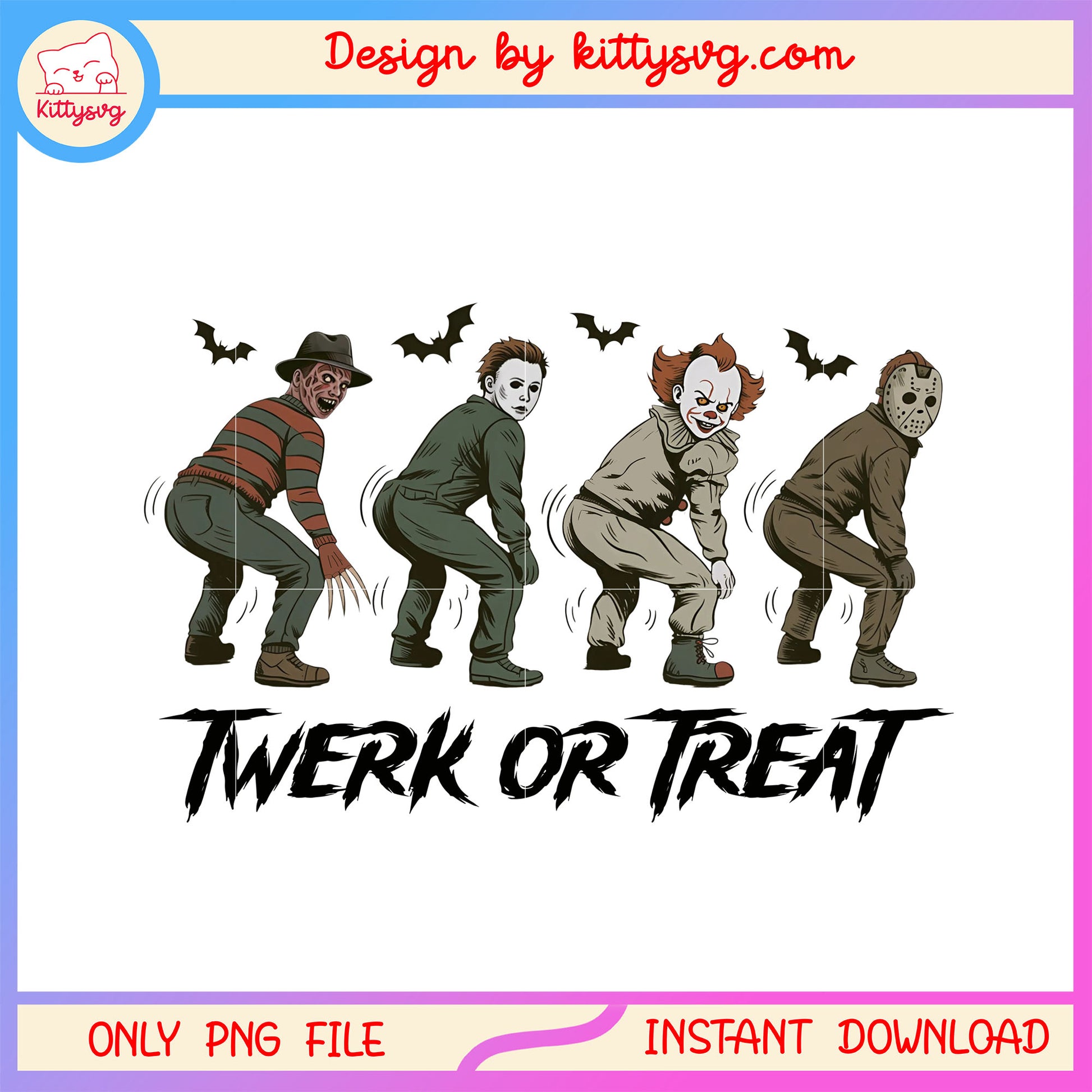 Twerk or treat horror movie characters png, trick or treat png, horror movie png