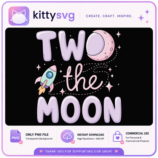 Two The Moon PNG, 2nd Birthday Space PNG, Rocket Moon PNG